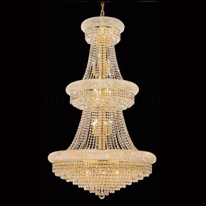 30-light 80cm 3-tier gold crystal chandelier
