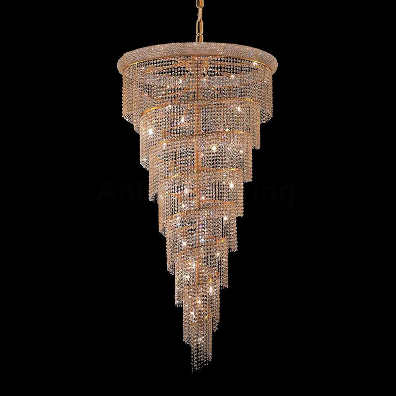 Dia90cm Spiral Gold Chandelier Clear Crystal